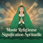 Mante religieuse signification spirituelle en prière avec mandalas dorés