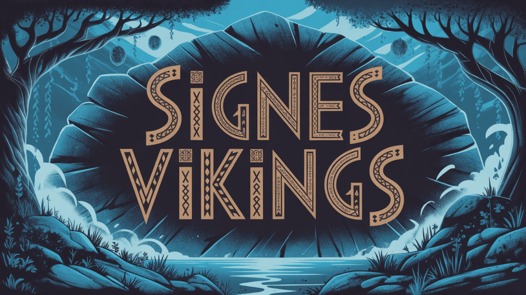 signe viking sur pierre ancienne avec runes et marteau de Thor
