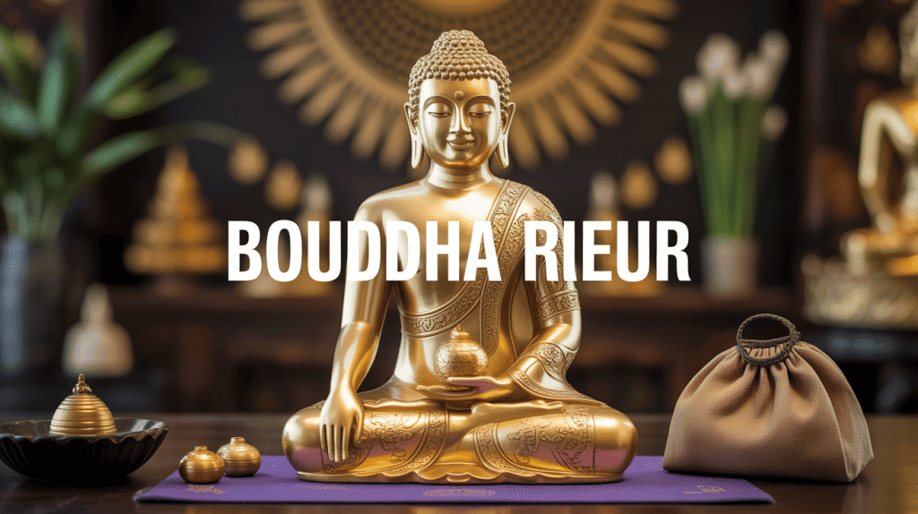 signification du bouddha rieur statue dorée ambiance zen