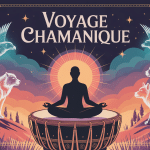 voyage chamanique silhouette méditation esprits animaux tambour
