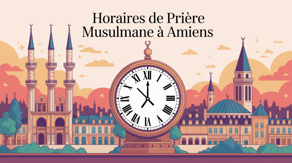 horaire priere amiens illustration ville minarets coucher soleil