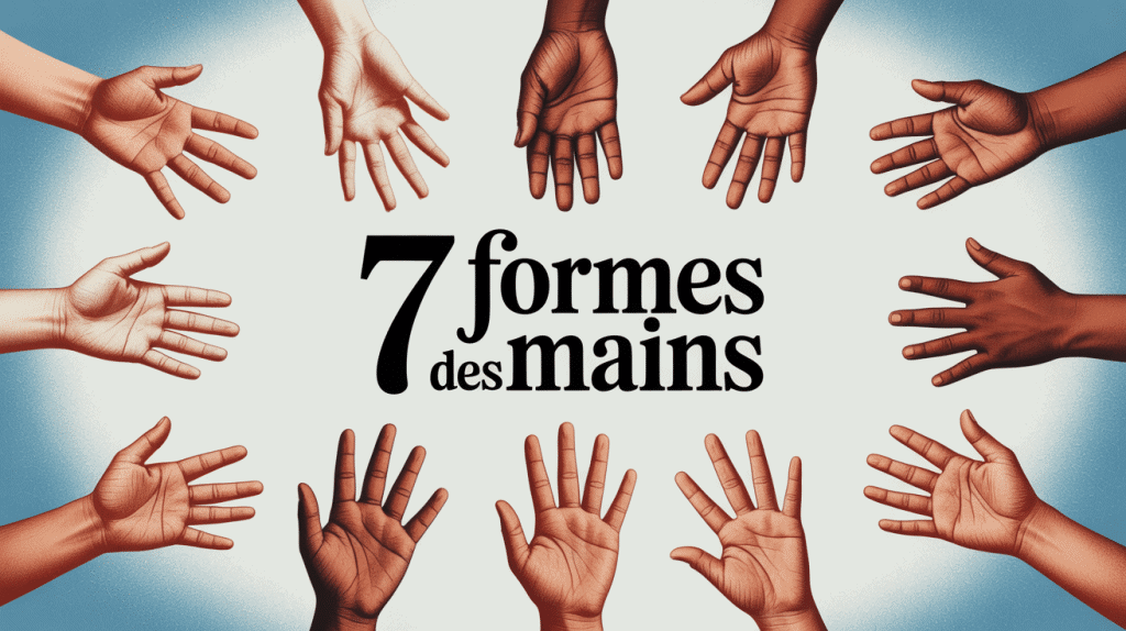 Illustration des 7 formes des mains stylisées sur fond bleu