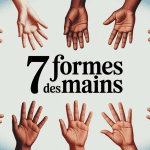 Illustration des 7 formes des mains stylisées sur fond bleu