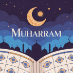 Illustration du croissant de lune et calendrier islamique muharram 2024