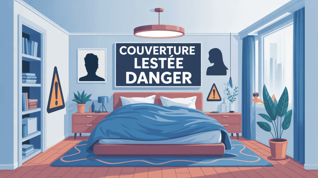 couverture lestée danger dans une chambre avec alertes et précaution