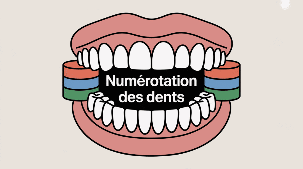 Schéma illustrant la bouche et les dents numérotées avec cadrans