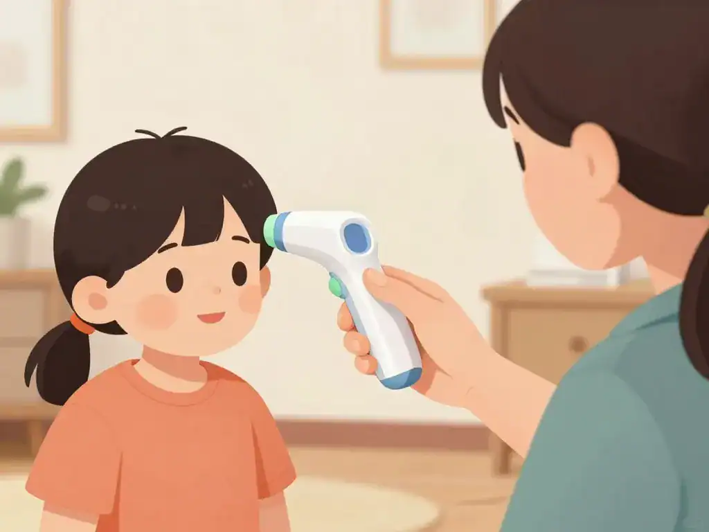 parent utilisant un thermomètre auriculaire sur enfant
