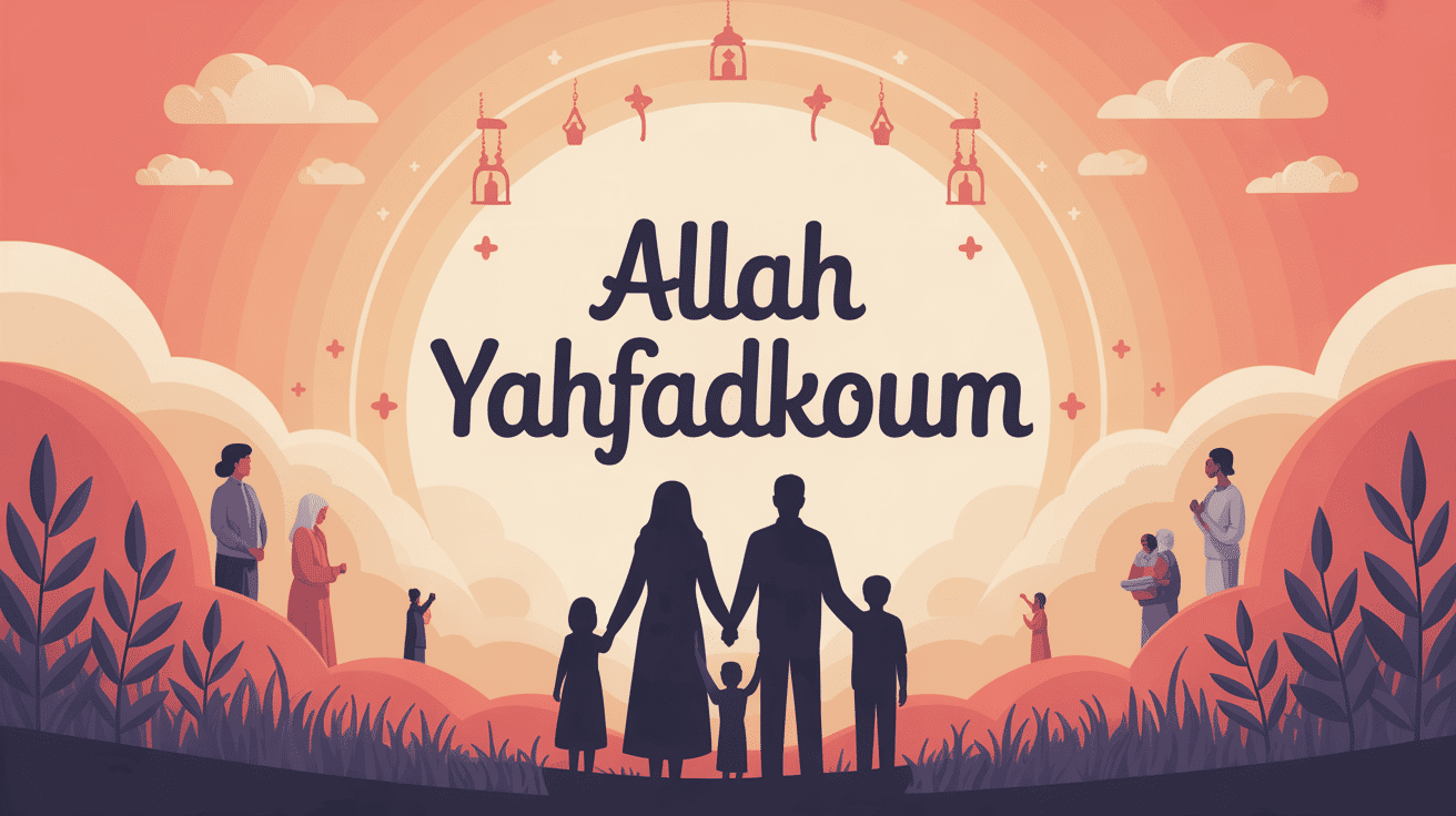 allah yahfadkoum réponse illustration famille protégée cercle doré