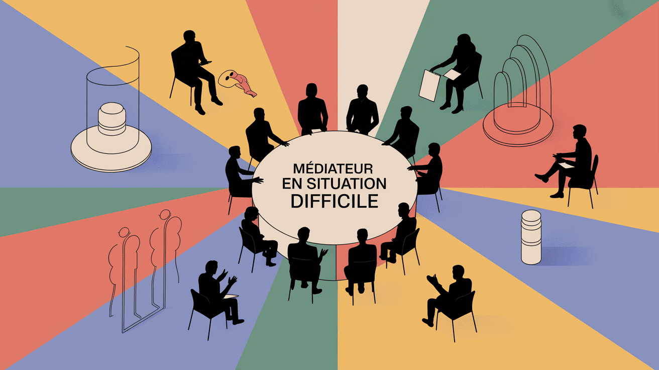 médiateur en situation difficile table ronde illustration moderne