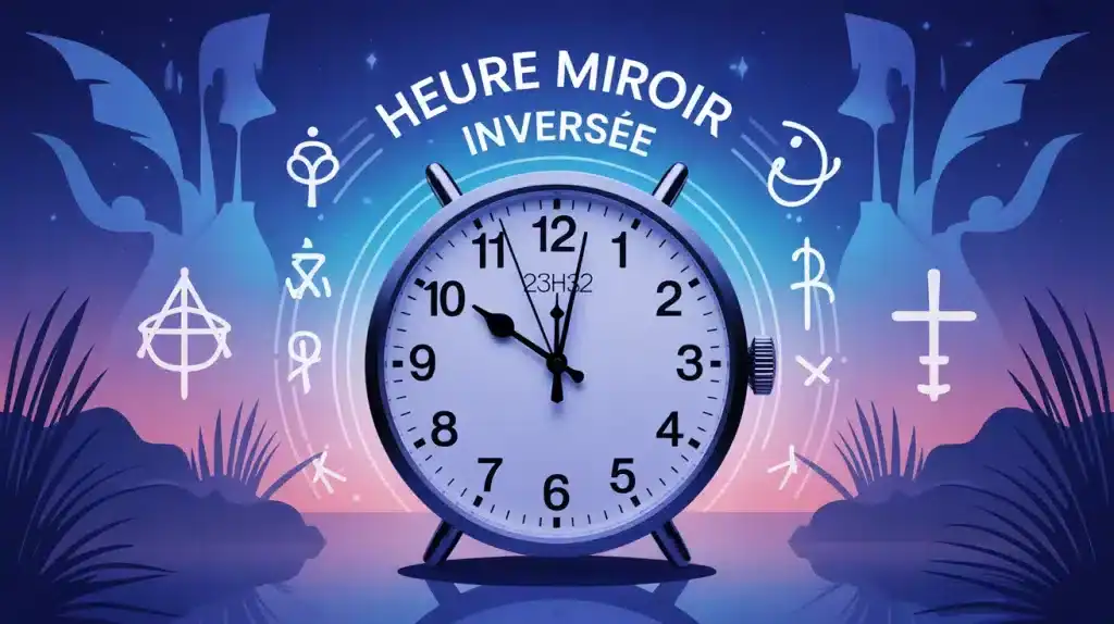 illustration heure miroir inversée 23h32 horloge spirituelle nocturne