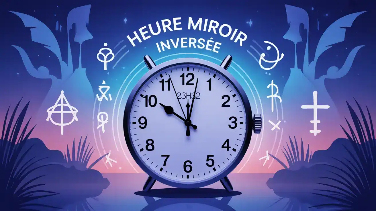 illustration heure miroir inversée 23h32 horloge spirituelle nocturne