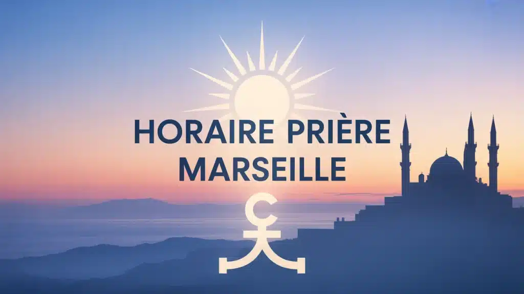 Illustration vectorielle horaire prière Marseille mosquée et ciel d'aube