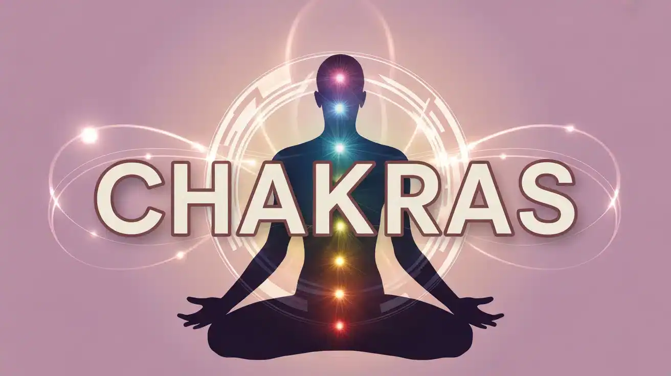 Silhouette avec chakras colorés alignés verticalement