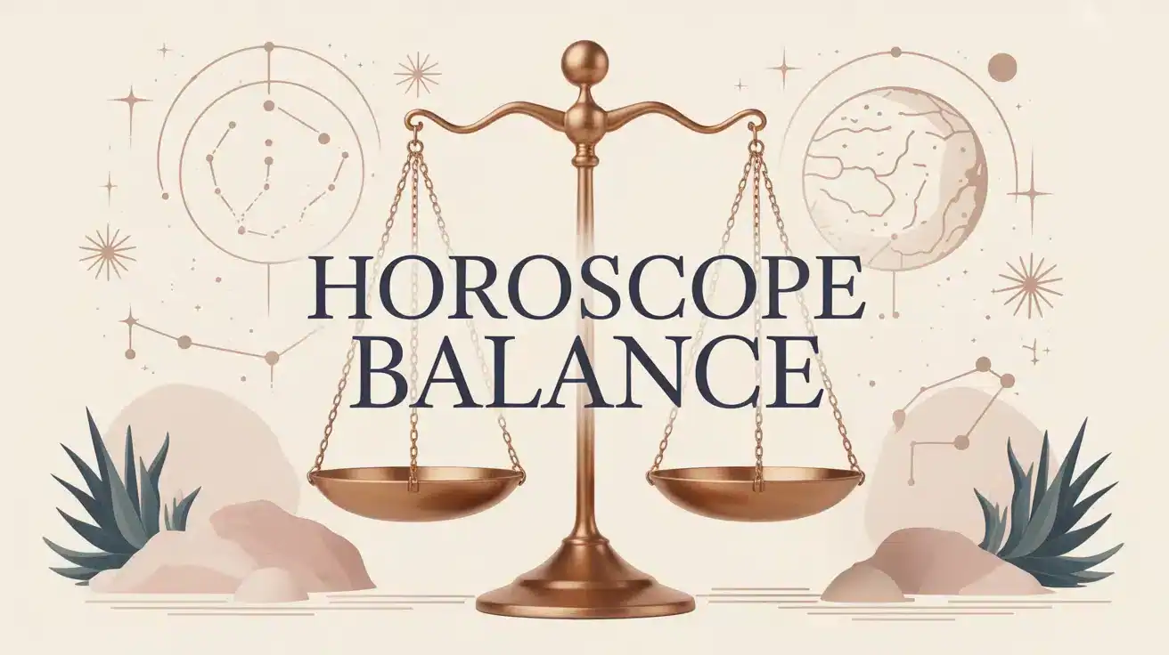 Illustration horoscope Balance avec balance stylisée et étoiles