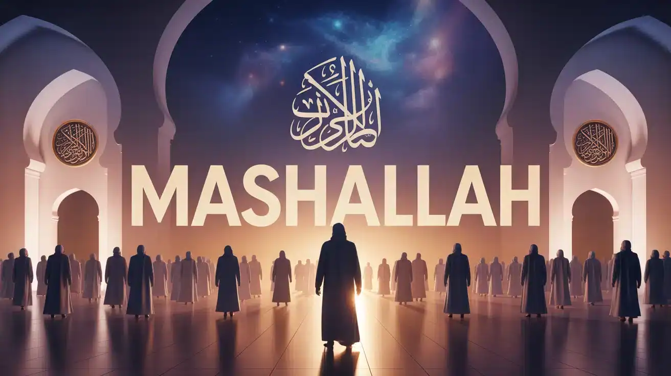 Illustration Mashallah avec arabesques et ciel étoilé
