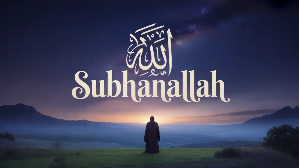 Illustration vectorielle Subhanallah ciel étoilé paysage mystique