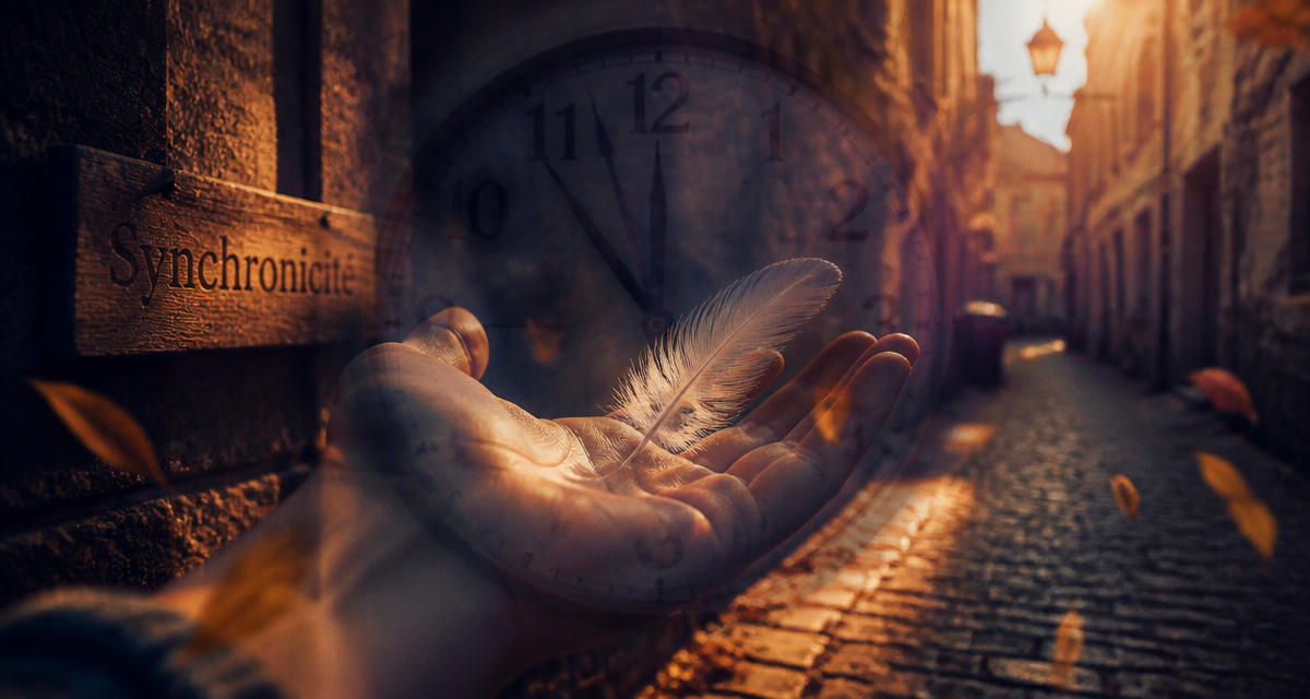 signe de l univers synchronicité main plume horloge