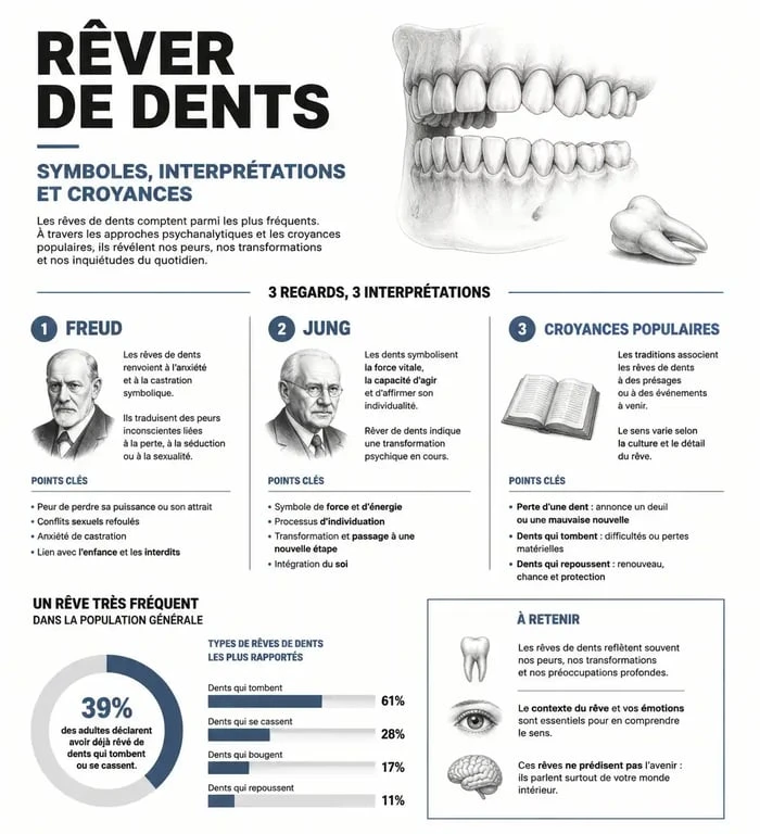 Infographie sur la signification du rêve de dent qui bouge et tombe