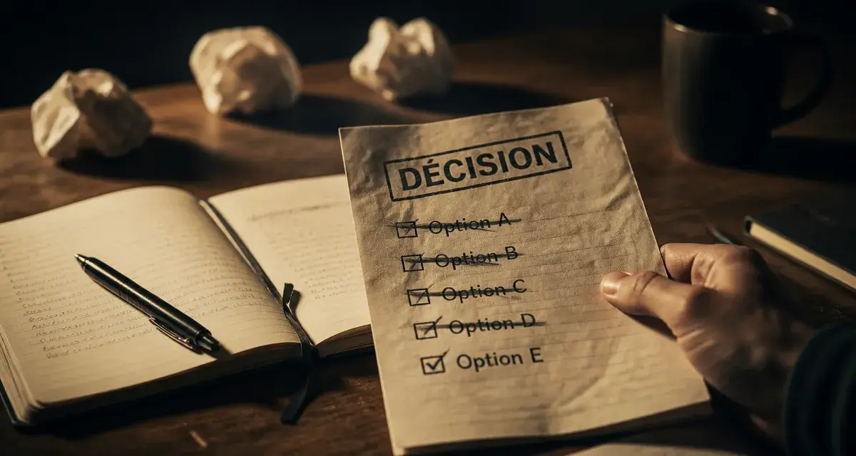 Prendre la décision : tableau avec options barrées