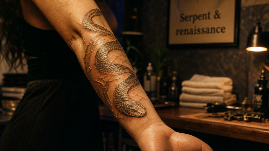 Tatouage serpent : entre renaissance, protection et dualité symbolique