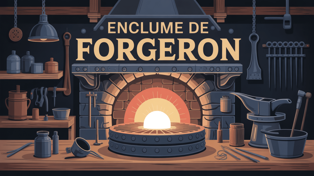 Enclume forgeron sur billot avec outils dans atelier