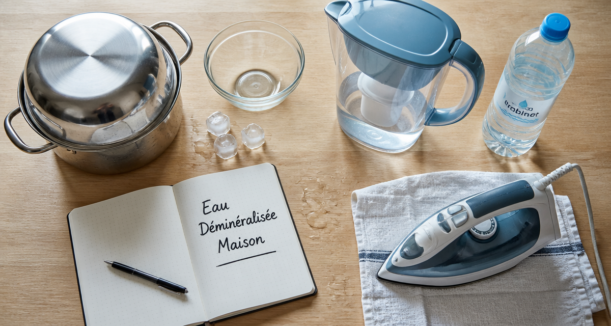 comment faire de l'eau déminéralisée pour fer à repasser, ustensiles et fer sur plan de travail
