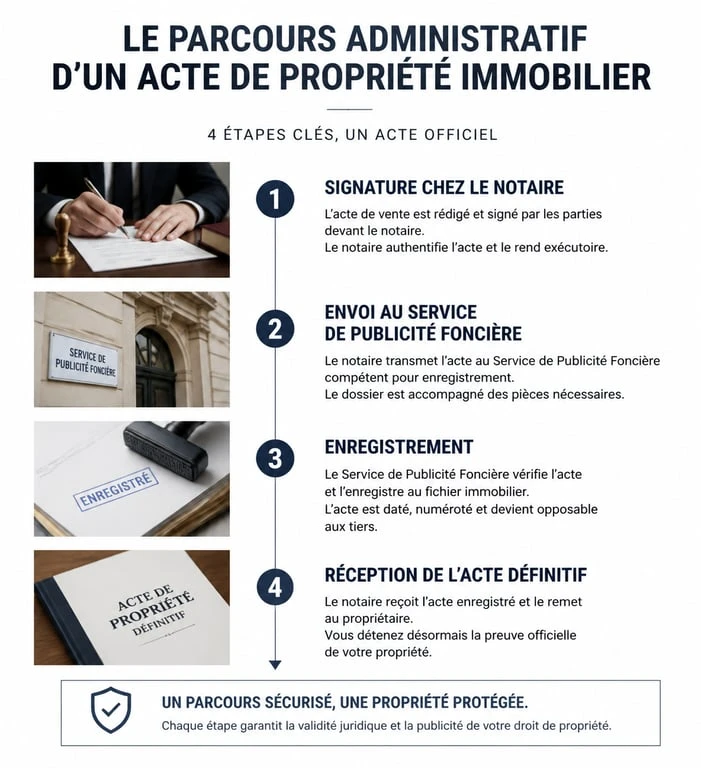 Infographie du parcours administratif d'un acte de propriété maison