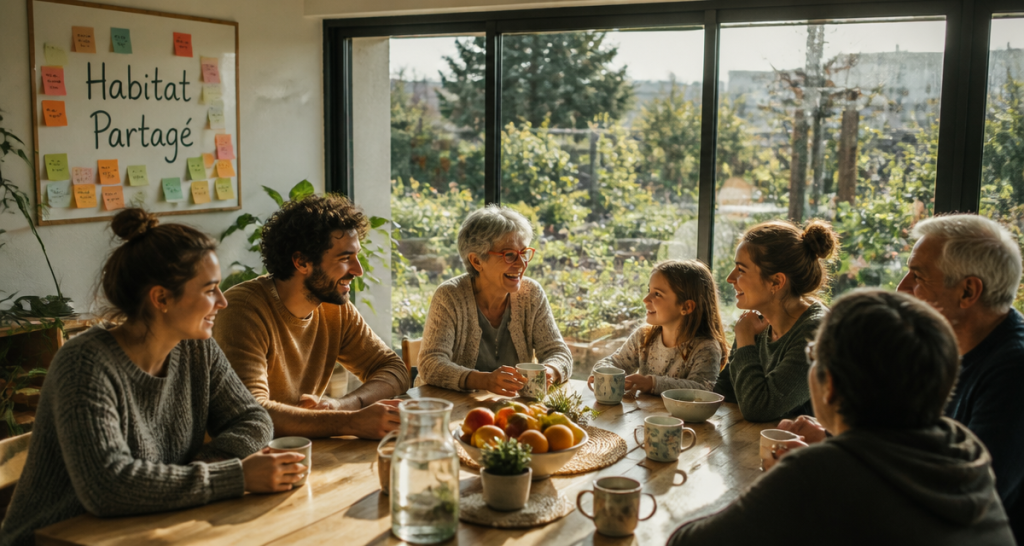 habitat partagé salon convivial avec jardin