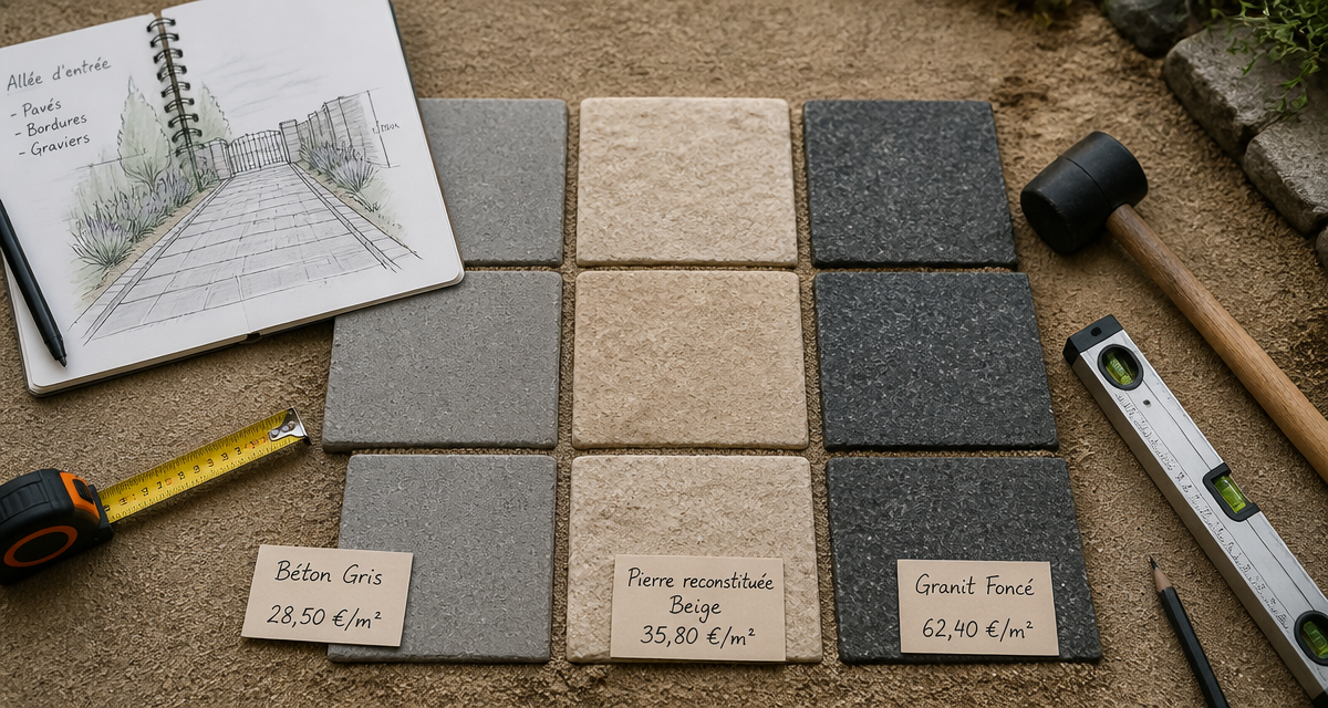 prix des paves autobloquant echantillons et outils sur sable