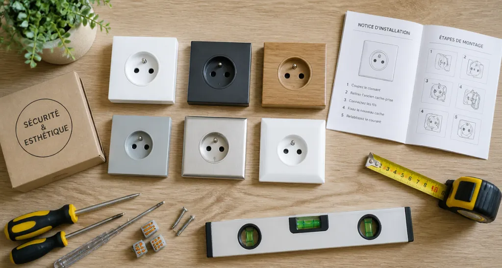Cache prise de courant variés sur table avec outils