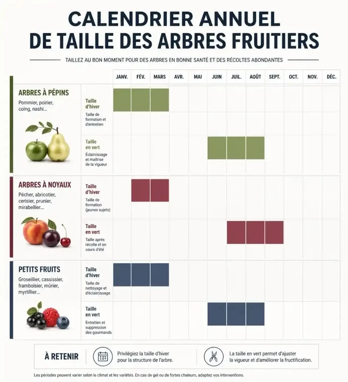 Calendrier de taille des arbres fruitiers par espèce et période