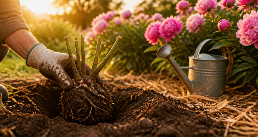 Quand planter pivoine main plante terre jardin