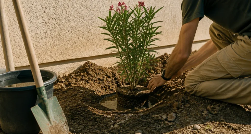 Quand planter un laurier rose en pleine terre : jeune laurier prêt à être planté