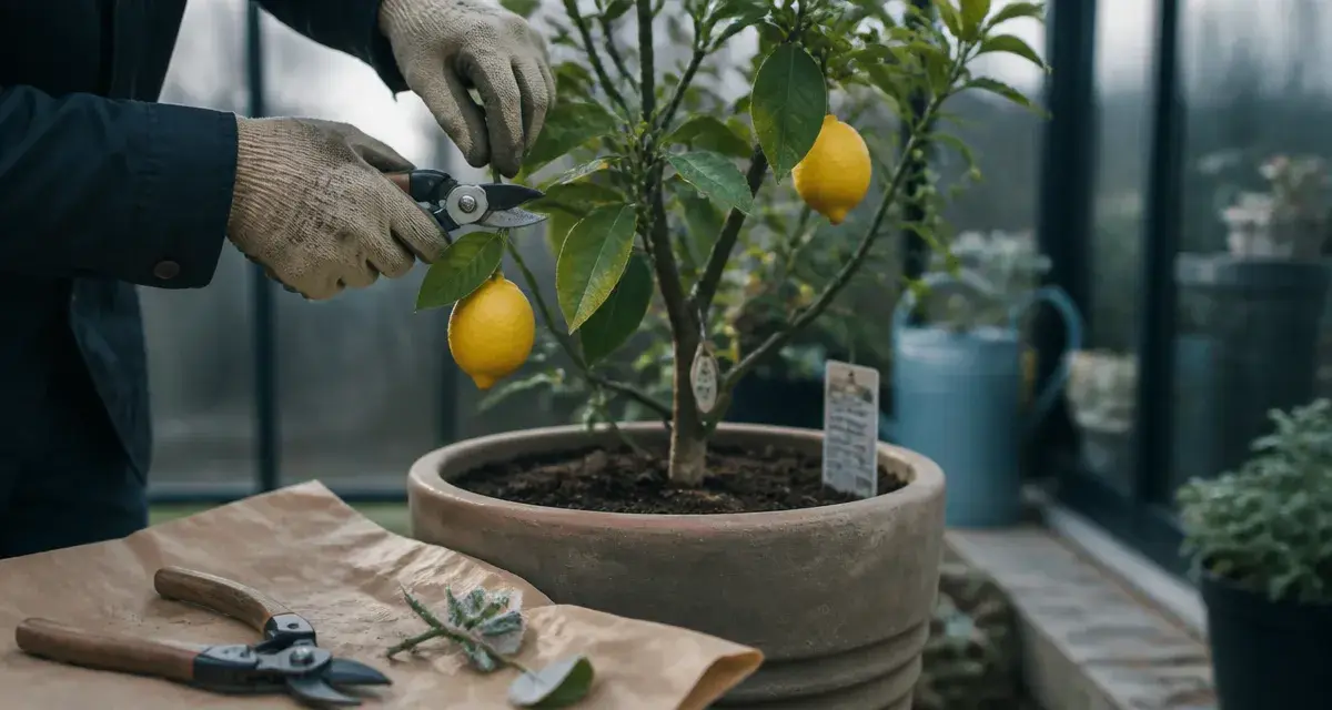 Quand tailler un citronnier : taille au sécateur sur citronnier en pot