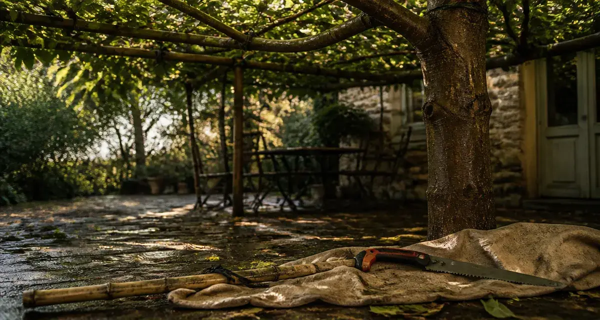Tailler un tilleul en parasol : scie d’élagage et tuteur en bambou