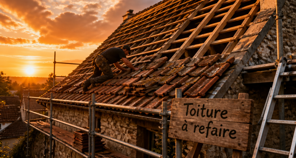 toiture à refaire couvreur échafaudage tuiles