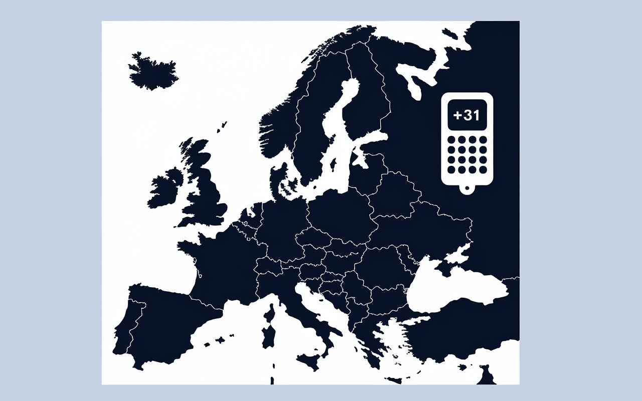 indicatif 31 quel pays visualisé sur carte Europe avec Pays-Bas