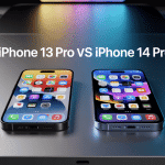 iPhone 13 Pro vs iPhone 14 Pro côte à côte avec interface moderne