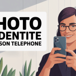 prendre une photo d identité avec son téléphone devant mur blanc