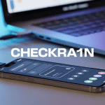 Smartphone avec interface checkra1n et icônes sécurité
