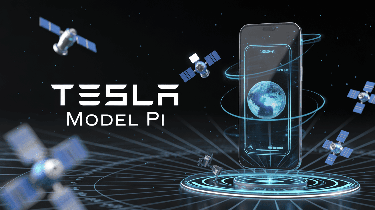 tesla model pi smartphone futuriste transparent satellites holographie