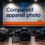 comparatif appareil photo sur comptoir d'une boutique