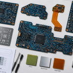 poste de travail avec circuits imprimés et outils