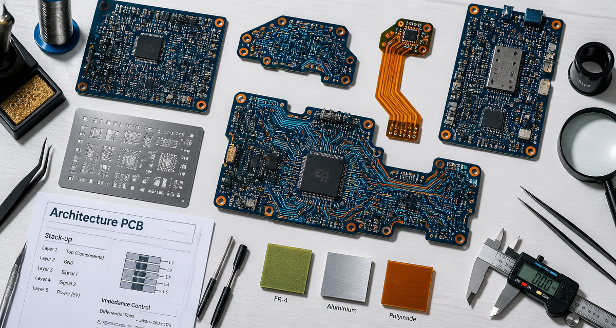 poste de travail avec circuits imprimés et outils