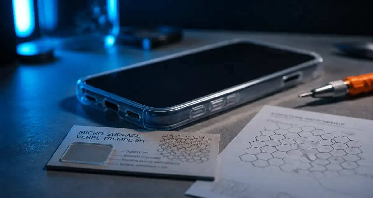 Bumper coque TPU avec rebord et verre trempé, smartphone protégé chute 3,5 m