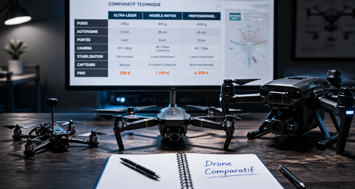 drone comparatif trois modèles sur table