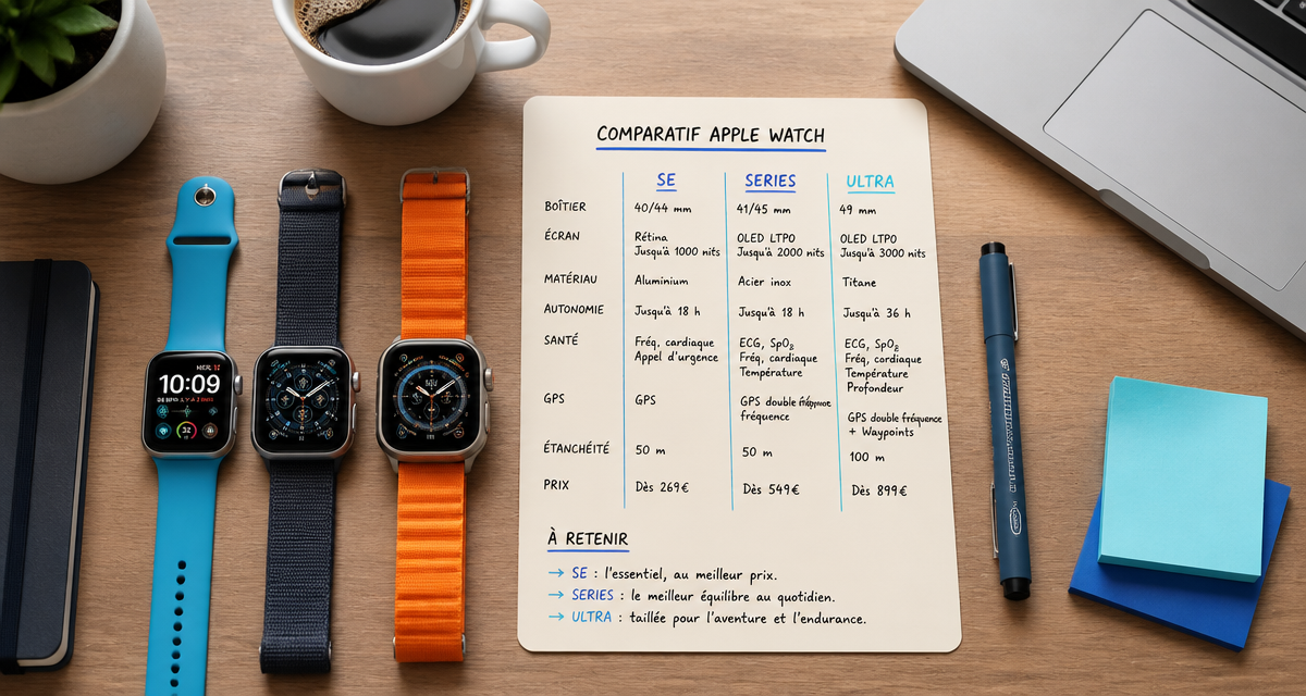 quelle apple watch choisir trois modèles côte à côte sur bureau