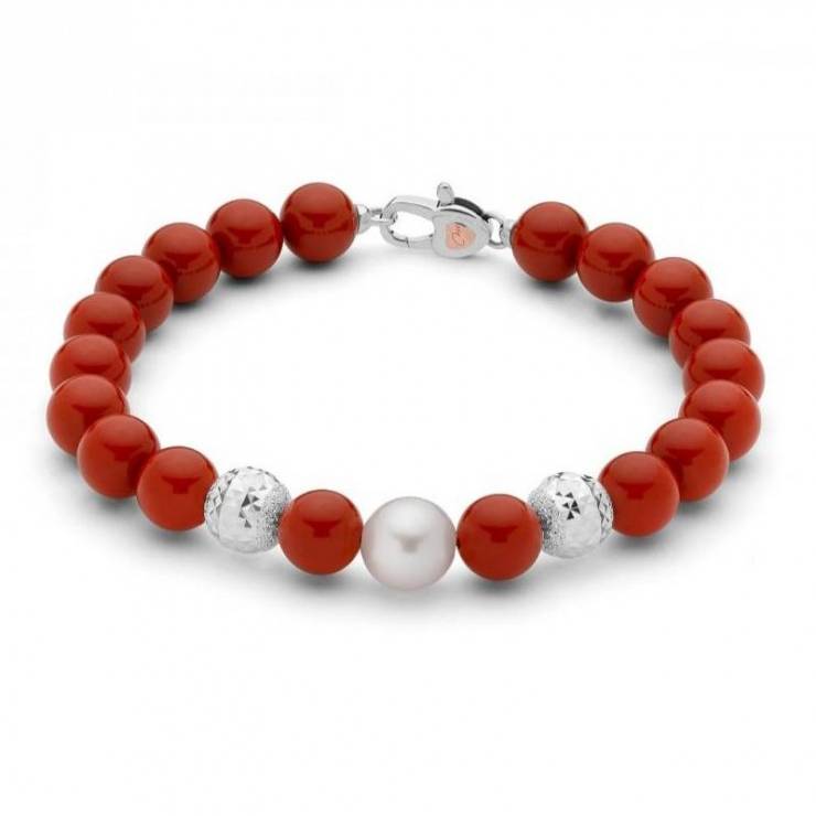 Bracciale Yukiko gioielli in pasta di corallo rosso e argento 925