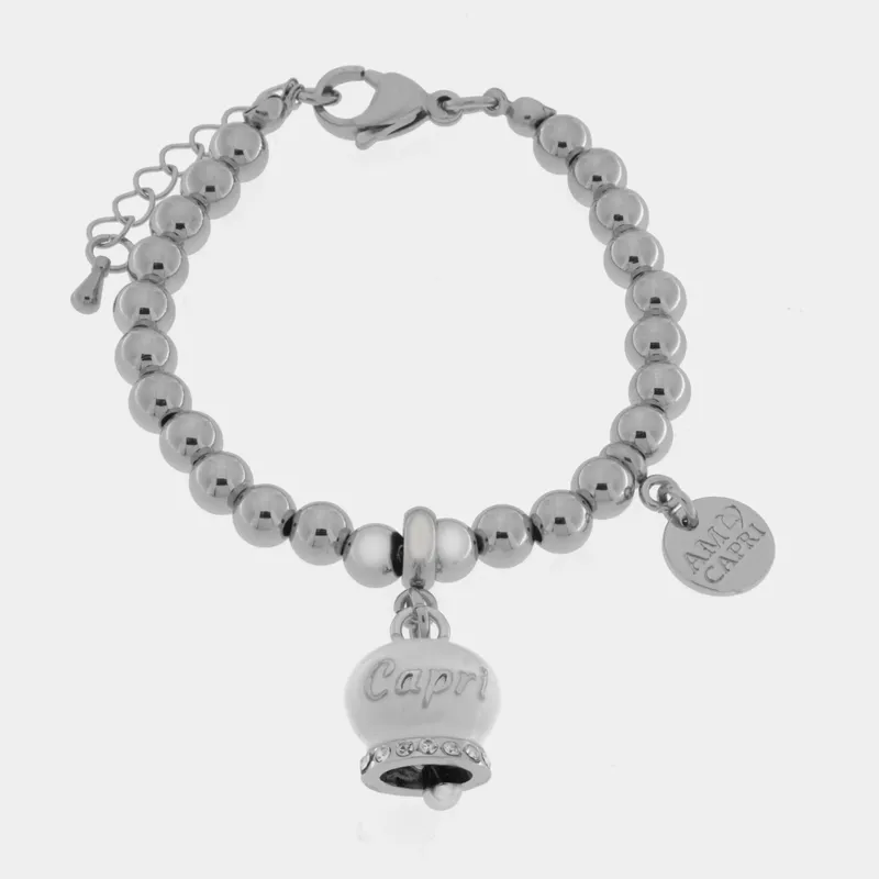 Amo Capri-Bracciale in Acciaio con campanella bianca con scritta Capri 3170574