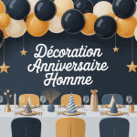 deco anniversaire homme table noire or bleu